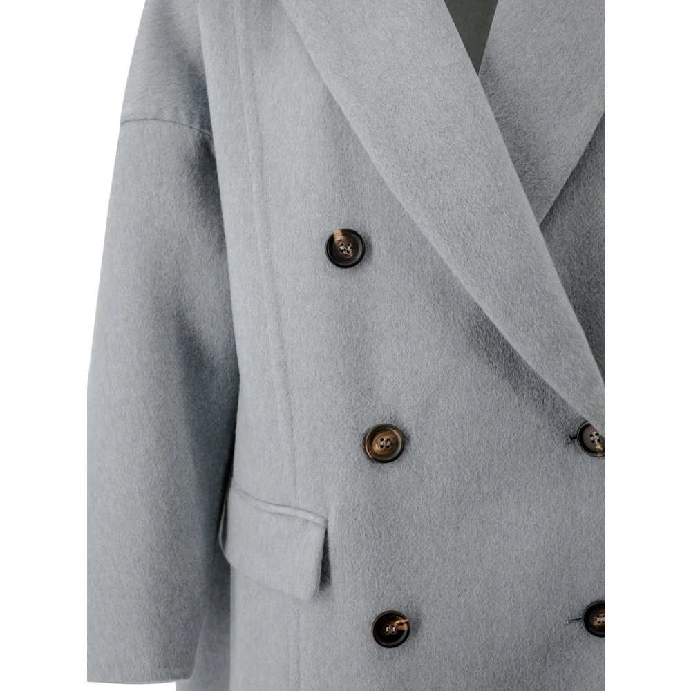 BRUNELLO CUCINELLI Lichtblauwe Cashmere Jas met Peak Revers Blue Dames