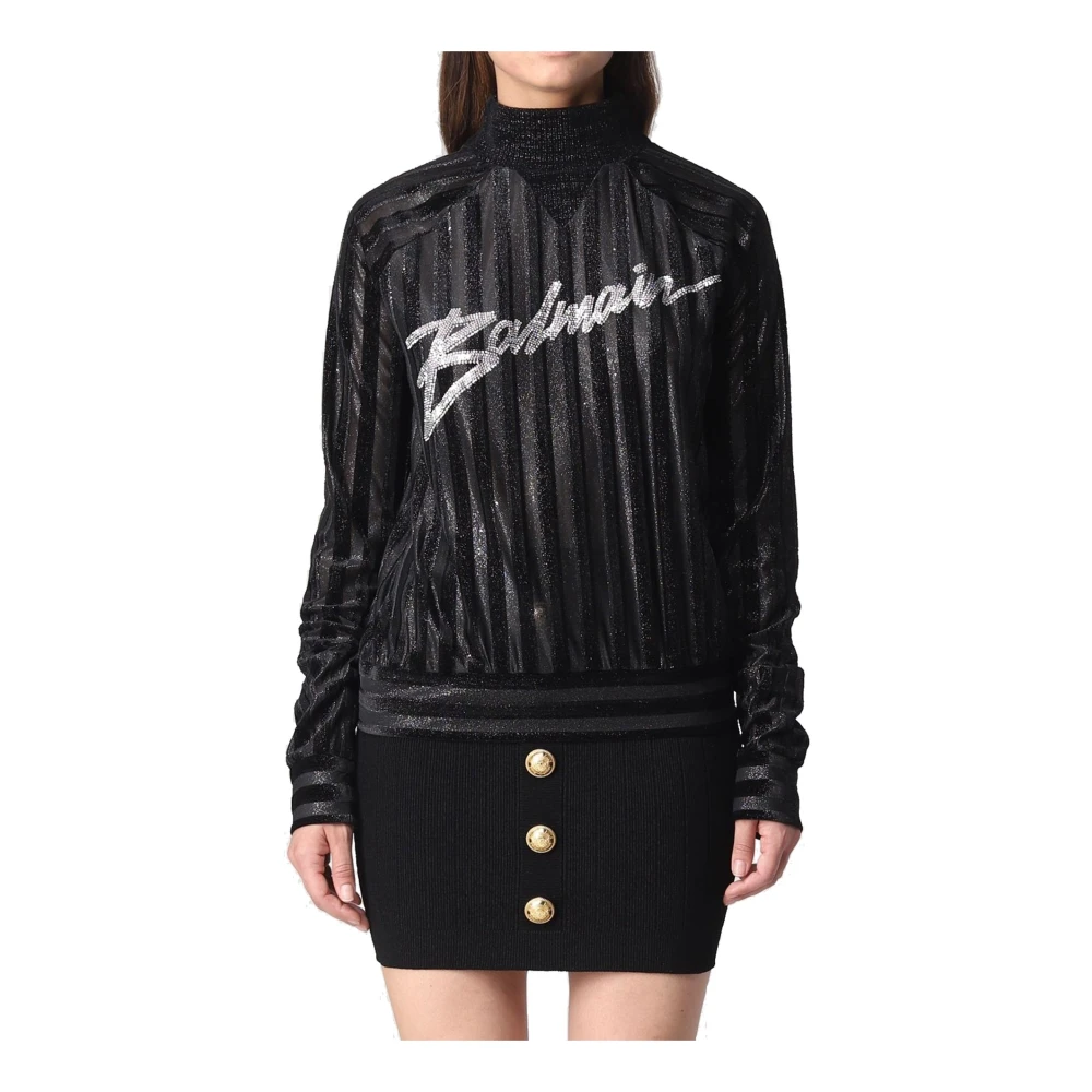 Balmain Hoge Hals Logo Sweater Vrouwen Semi-Transparant Black Dames