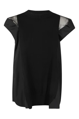 Stickad Pullover i Poplin-stil