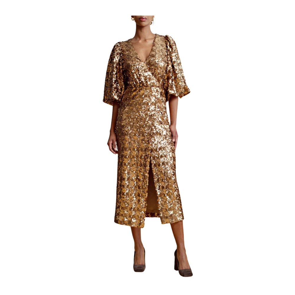 By Timo Women's Yellow Sparkling Sequins Midi Dress