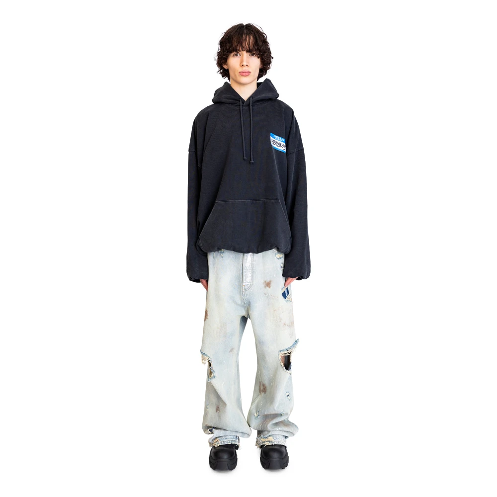 Vetements Zwarte Cropped Boxy Hoodie met Naamsticker Black Heren