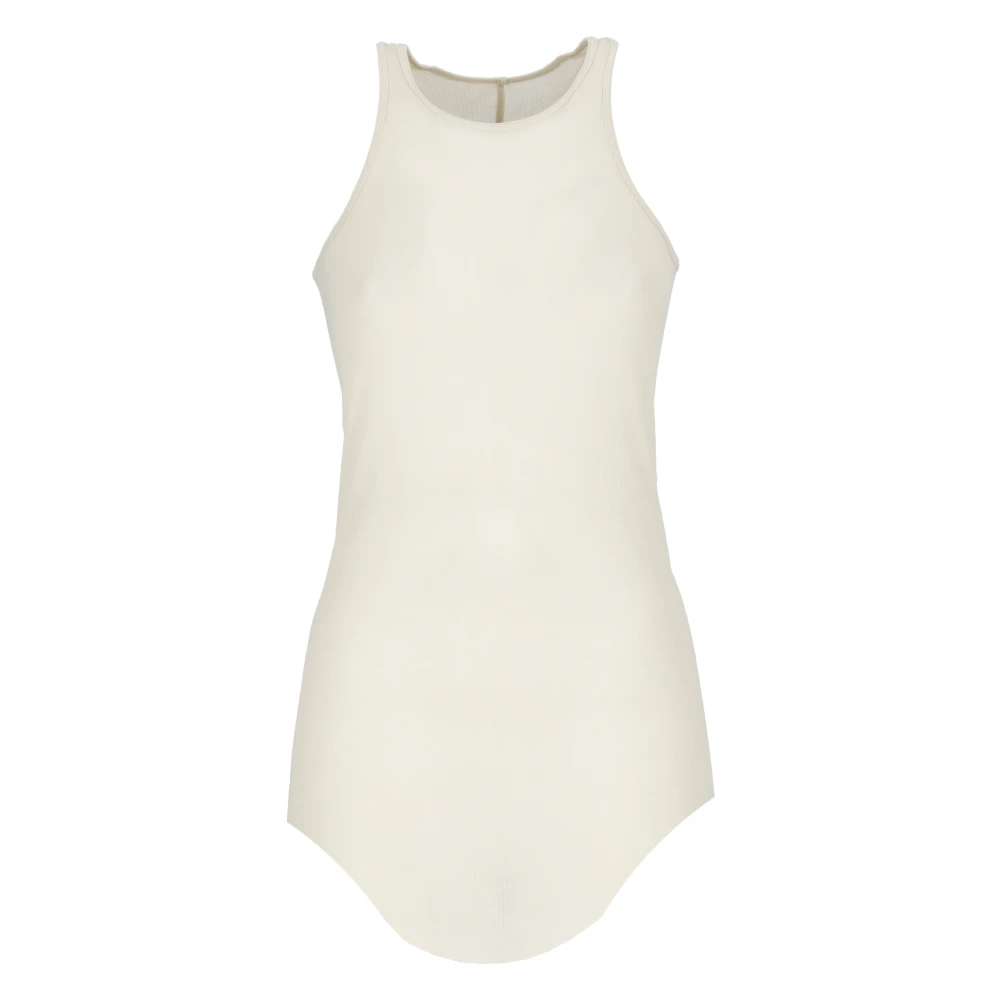 Rick Owens Zijdeblend Mouwloze Ivoor Geribbelde Top Beige Dames