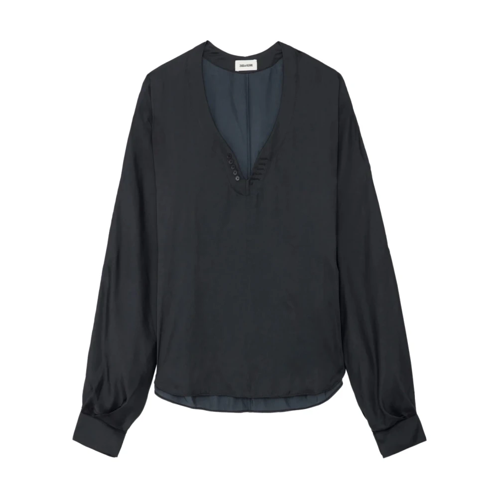 Zadig & Voltaire Zwart Satijnen Wijde Blouse Black Dames