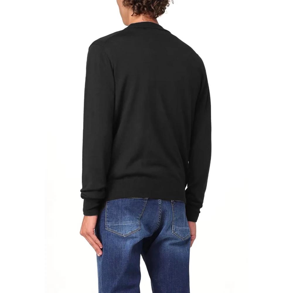 Paolo Pecora Zwarte Wollen Vest Ribboord Black Heren