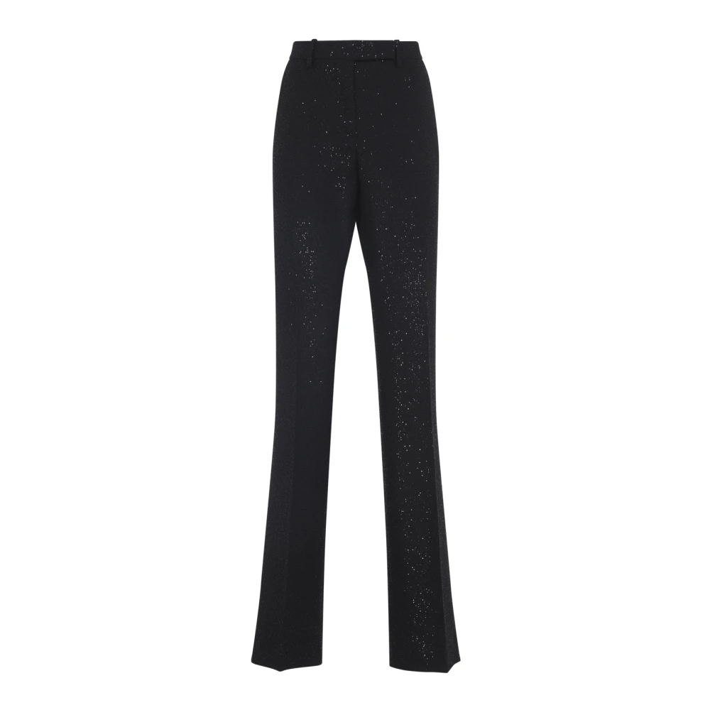 Tom Ford Women's Black Wide Trousers, S, Sequined Wool Blend Crepe Tailored Straight Trousers