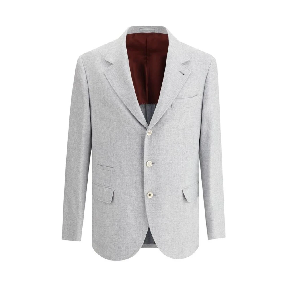BRUNELLO CUCINELLI Grijze Wollen Blazer Jas Gray Heren