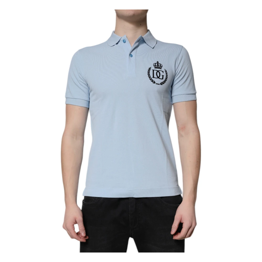 Dolce & Gabbana Men's Sky Blue Cotton Crown Collared Polo