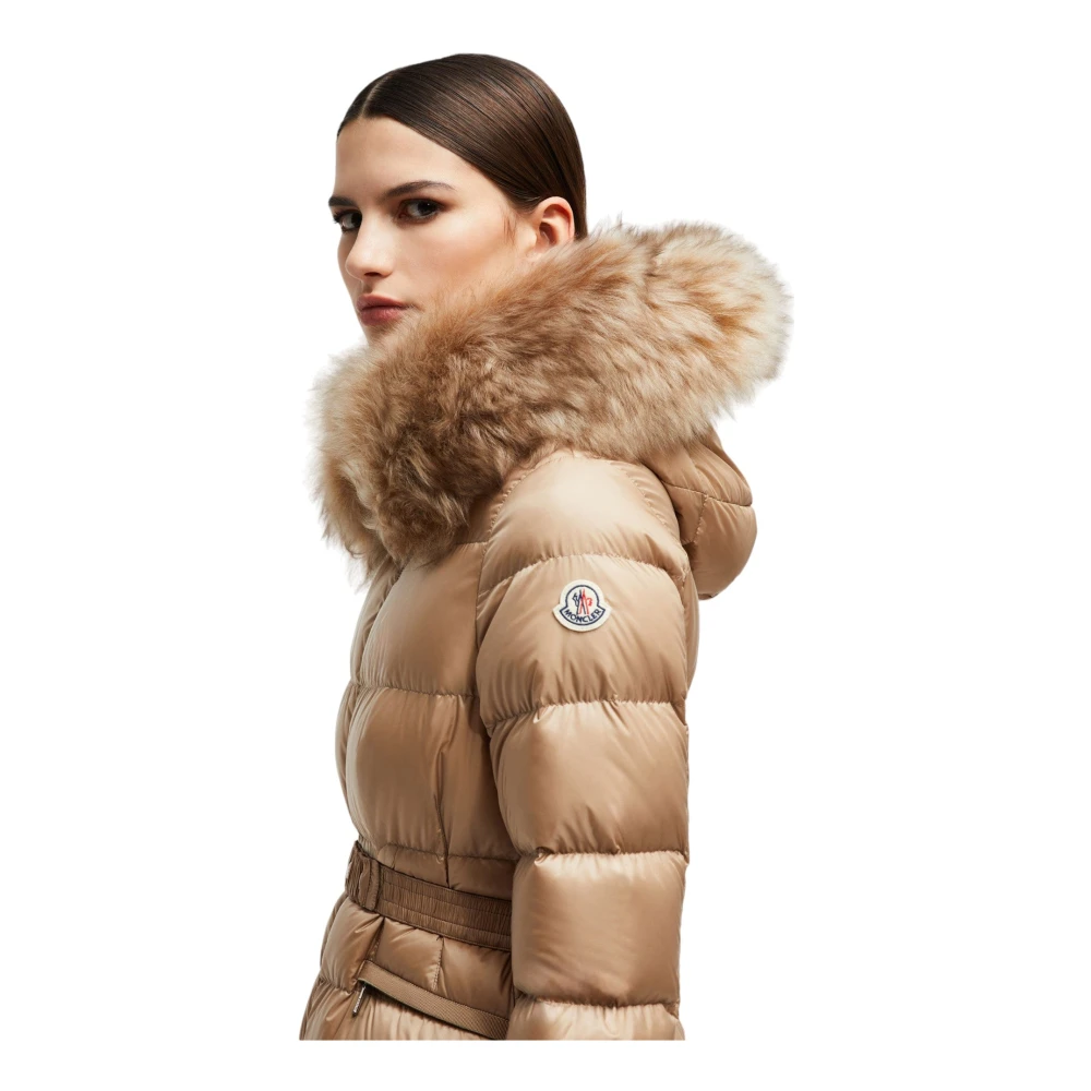 Moncler Beige Donsjack met Shearling Trim Beige Dames
