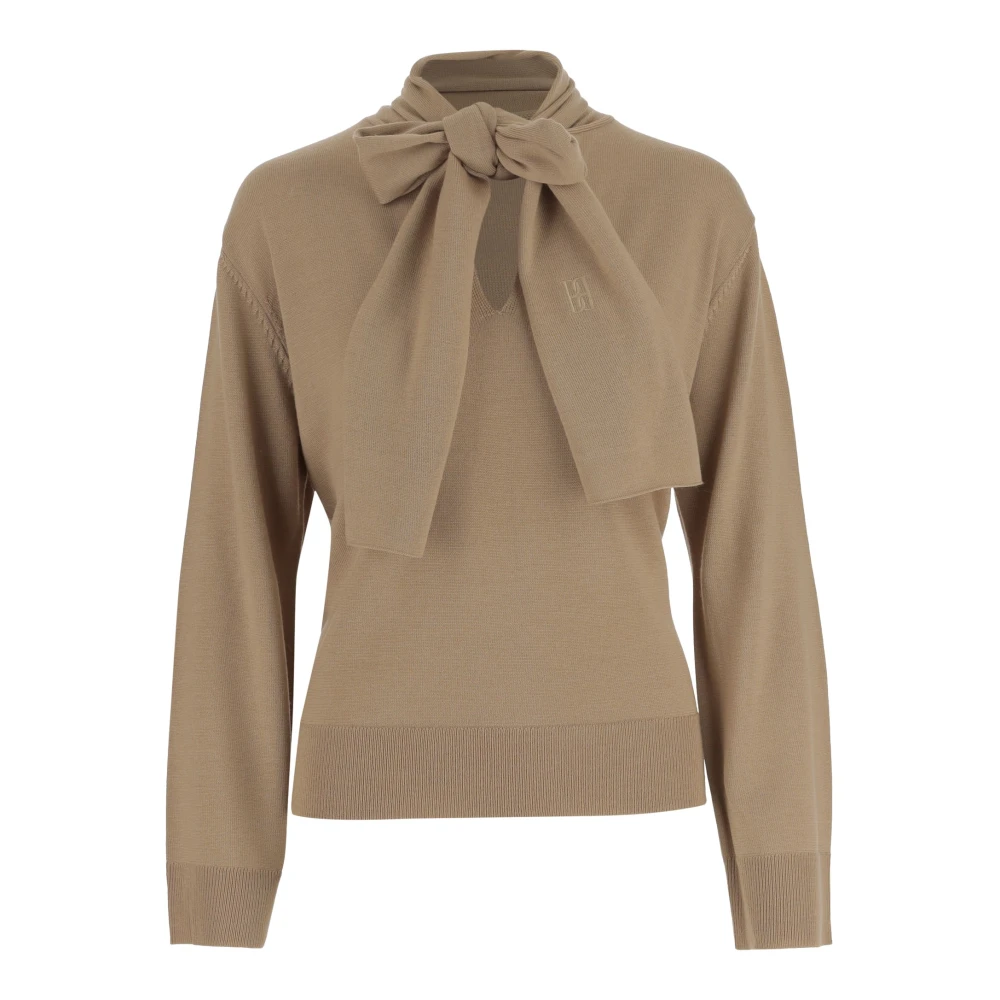 By Malene Birger Ull V-ringad Tröja med Scarf Beige, Dam