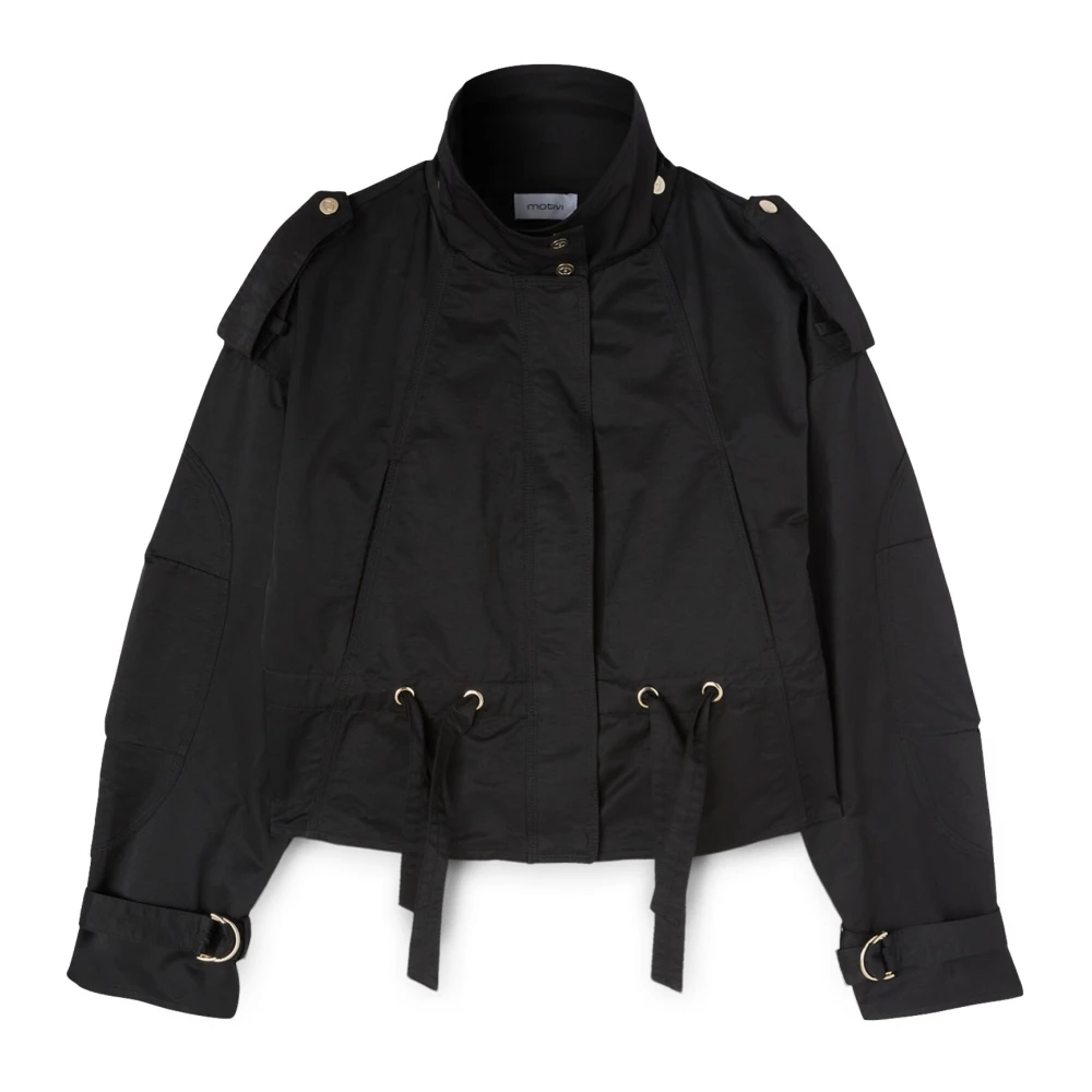 Motivi Korte windjack met taillekoord Black Dames