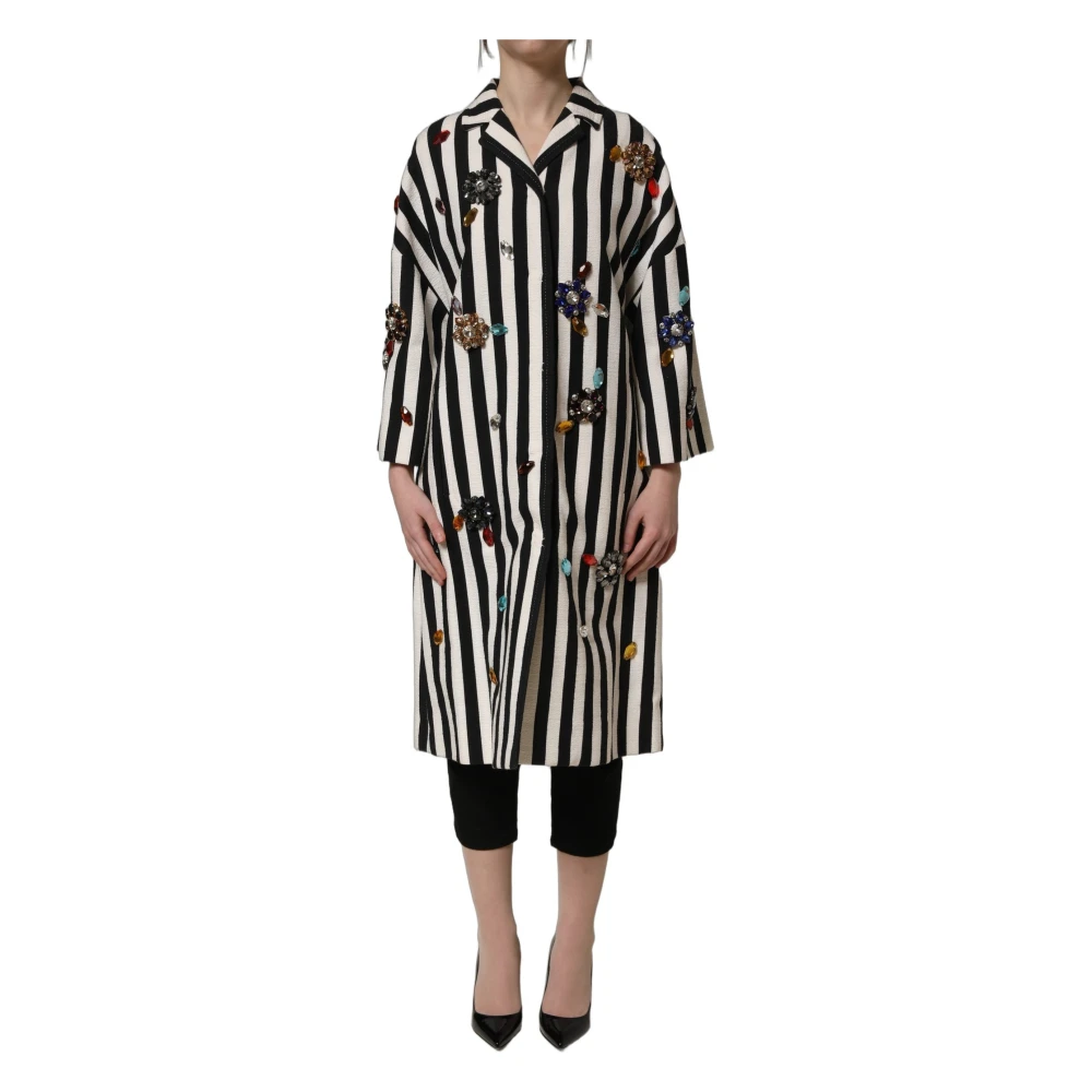 Dolce & Gabbana Multicolor Single-Breasted Coats, Female, Xs, Black White Striped Embellished Coat Jacket