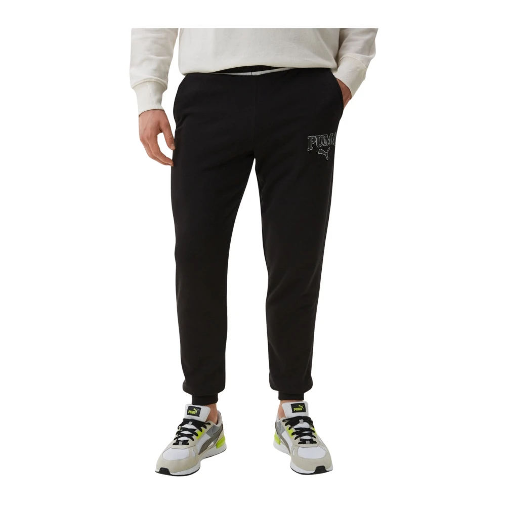 Puma Zwarte Logo Joggers Rechte Pasvorm Black Heren