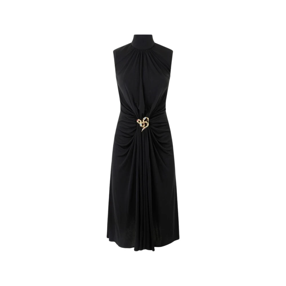 Roberto Cavalli Black Midi Dresses, Female, L, Chic Draped Midi Dress With Metallic Detail