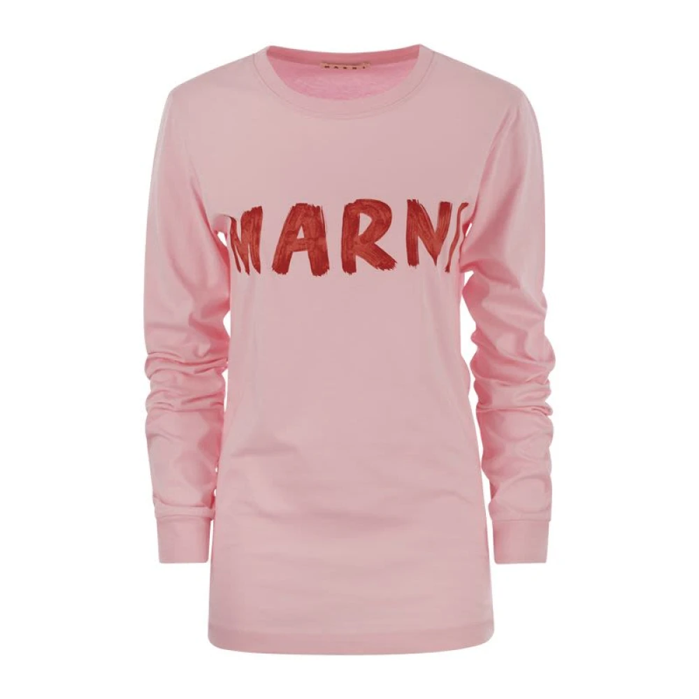Marni T-shirt met lange mouwen en -opschrift Pink Dames