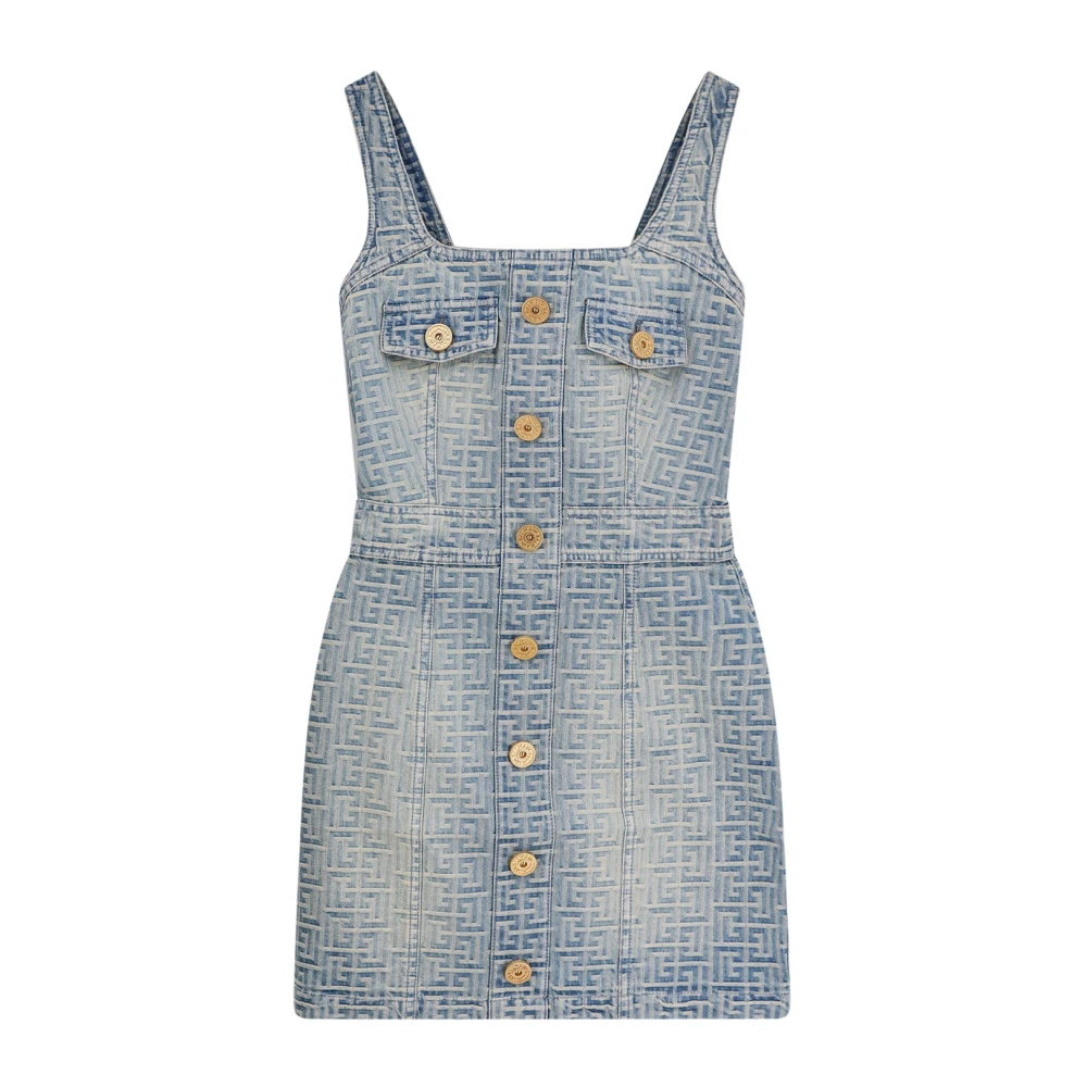 Balmain Blauwe Jurk met Gouden Knopen Blue Dames