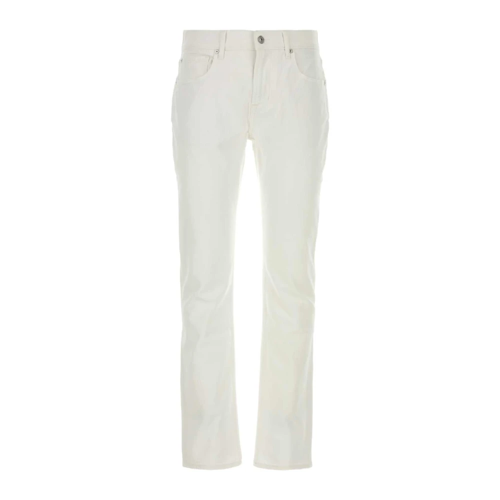7 For All Mankind Witte Stretch Denim Straight Jeans White Heren