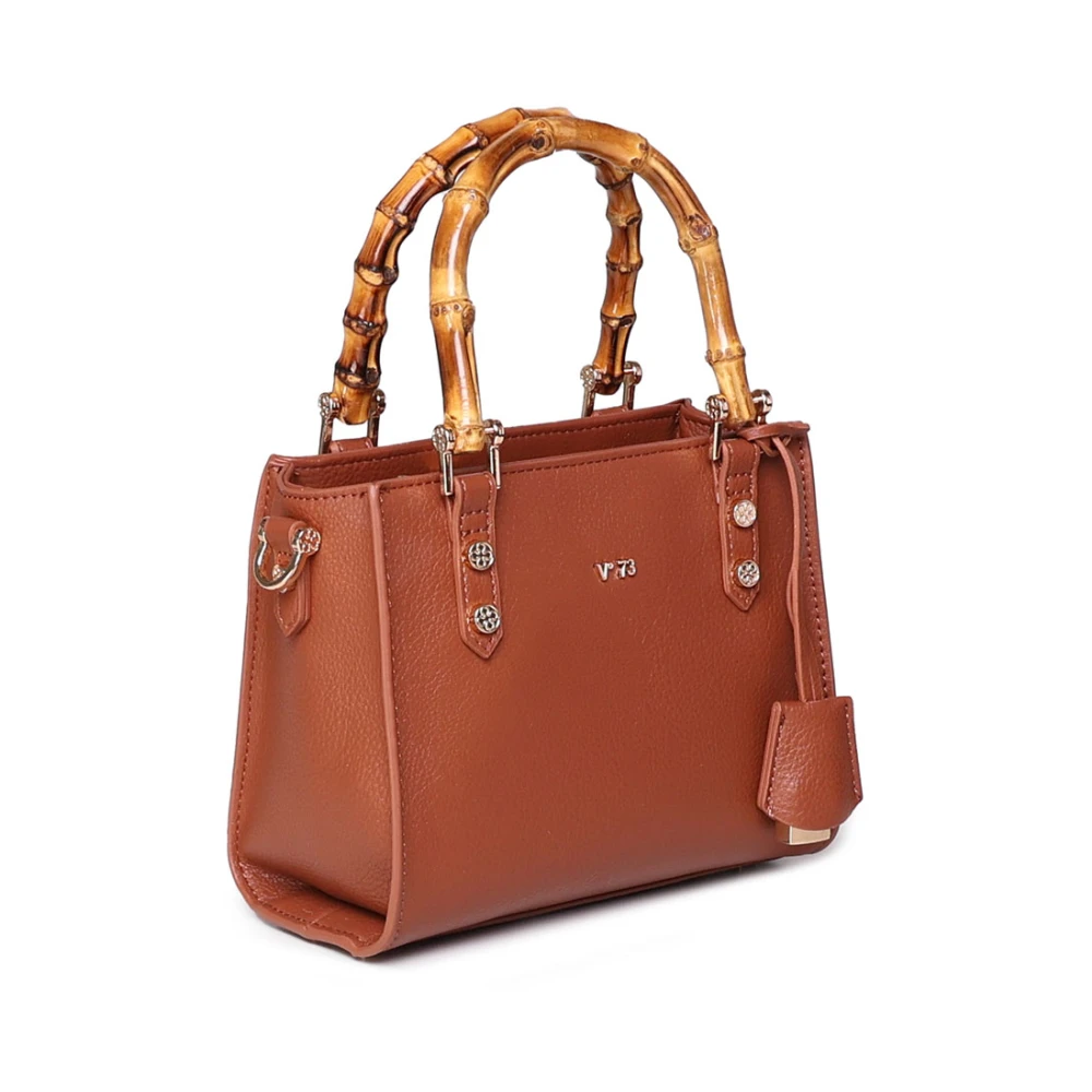 V73 Leren Handtas met Bamboe Handvat Brown Dames