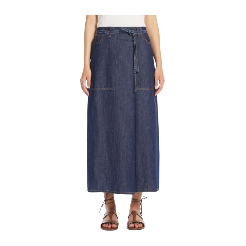 Max Mara Denim katoenen en linnen rok Fischio Blue Dames