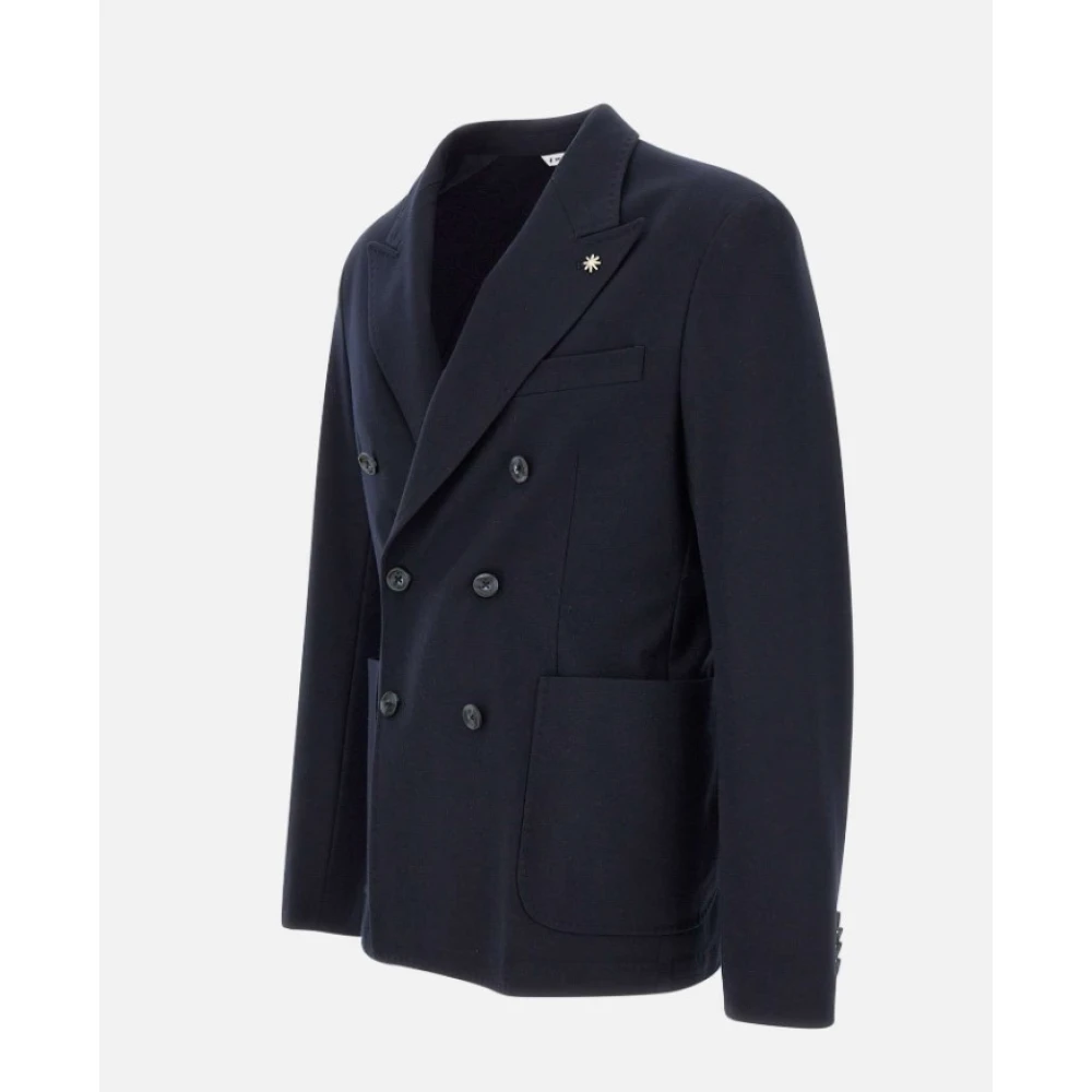 Manuel Ritz Blauwe Viscose Blazer Slim Fit Blue Heren