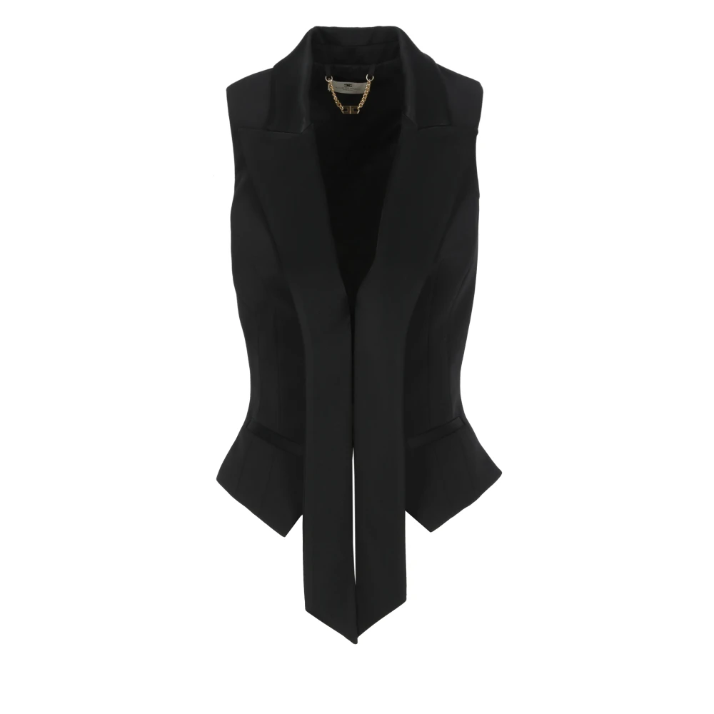 Elisabetta Franchi Zwarte mouwloze vest met pieklapel Black Dames