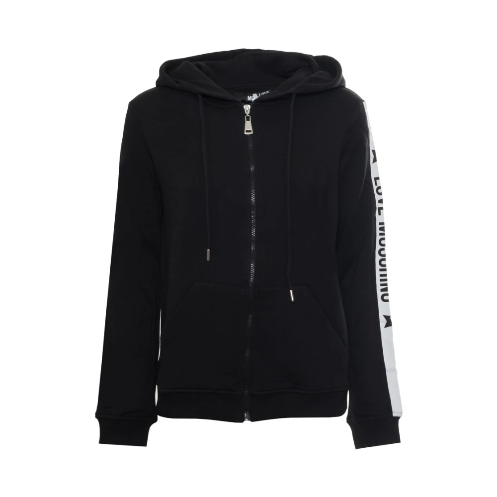 Moschino Bomull Zip-Up Hoodie med Logo Black, Dam