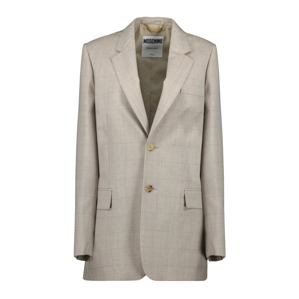 Moschino Homme Beige Vestes, Taille: 3XS Blazer À Carreaux Printemps-Été 2025 Femme