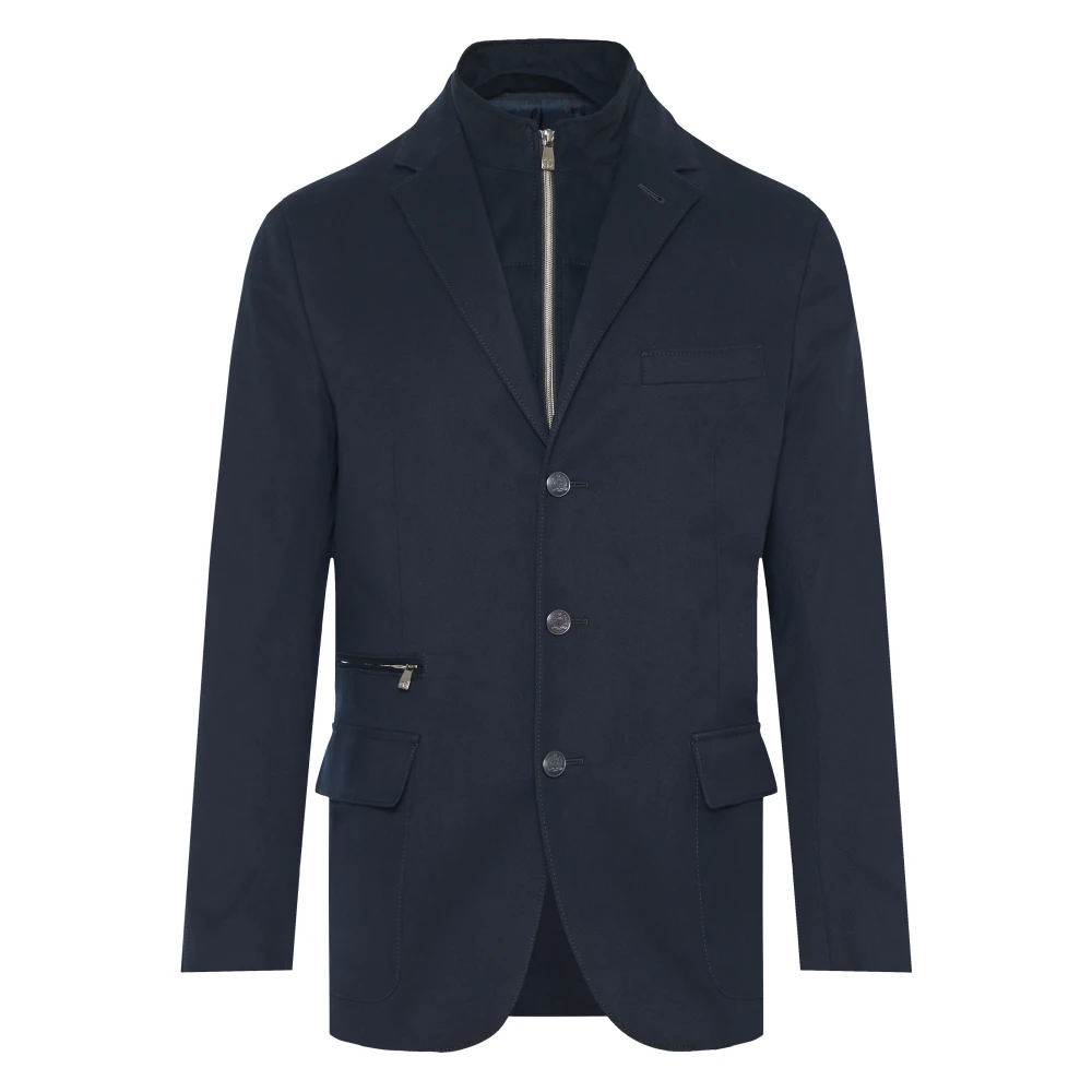 Corneliani Stretchjas met Suède Details Blue Heren