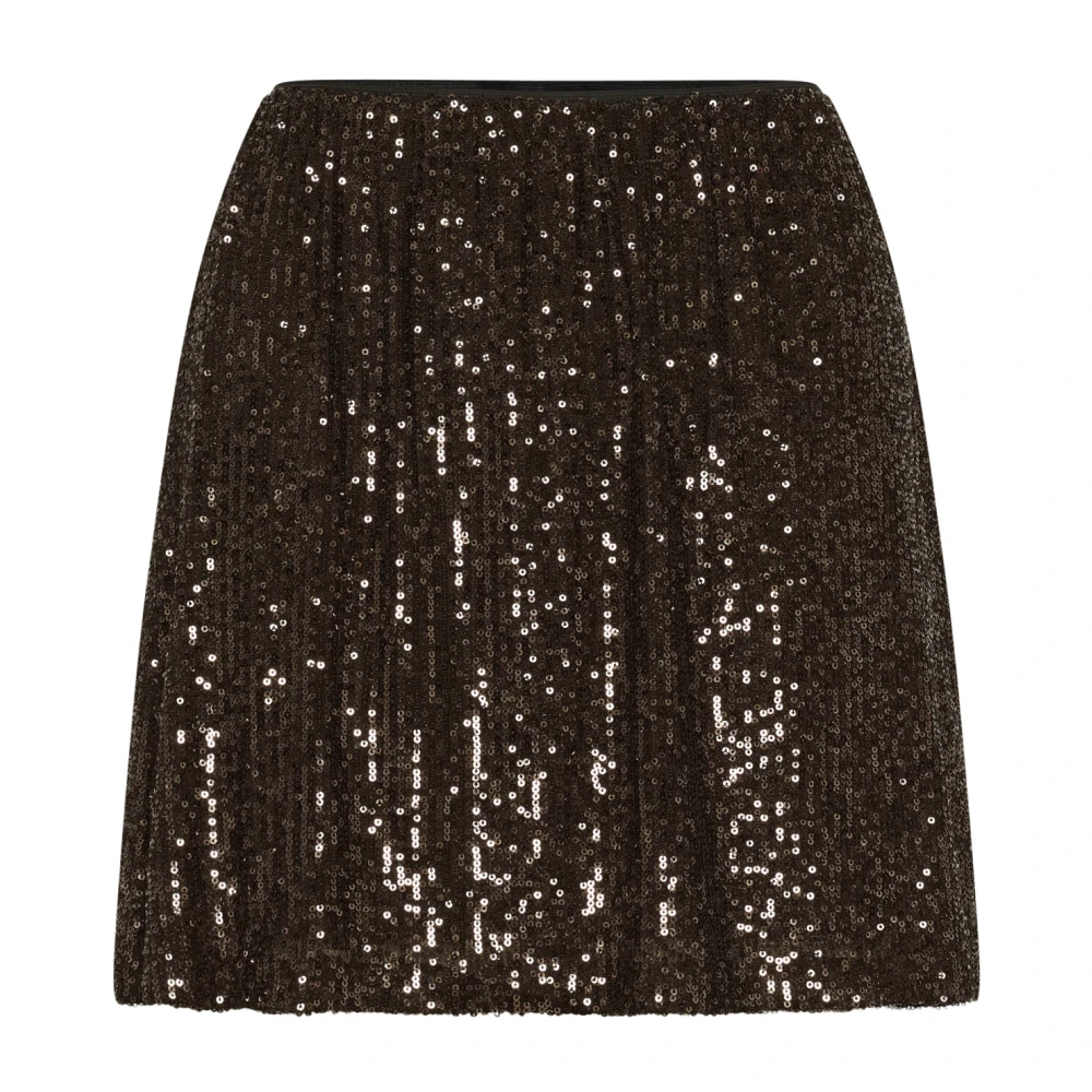 Saint Tropez Short Skirts, Female, Xs, Cropped Sequin Skirt Mulch Brown