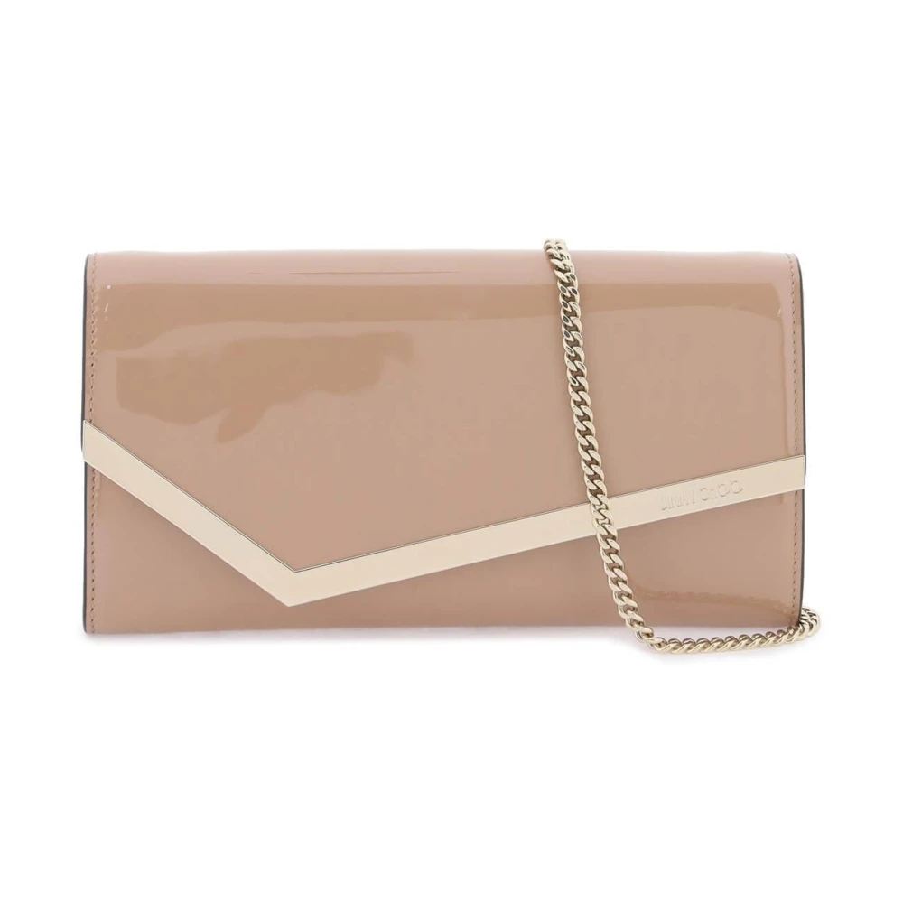 Jimmy Choo Patentleren Emmie Clutch met Metalen Trim Beige Dames