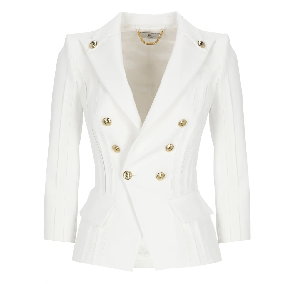 Elisabetta Franchi Women's Beige Blazers, Xs, Double-Breasted Blazer