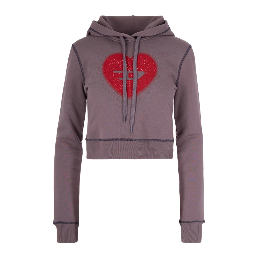Diesel Kvinno Grå Sweatshirts & Hoodies Dam, S, Bomull, Slim Cropped Hoodie
