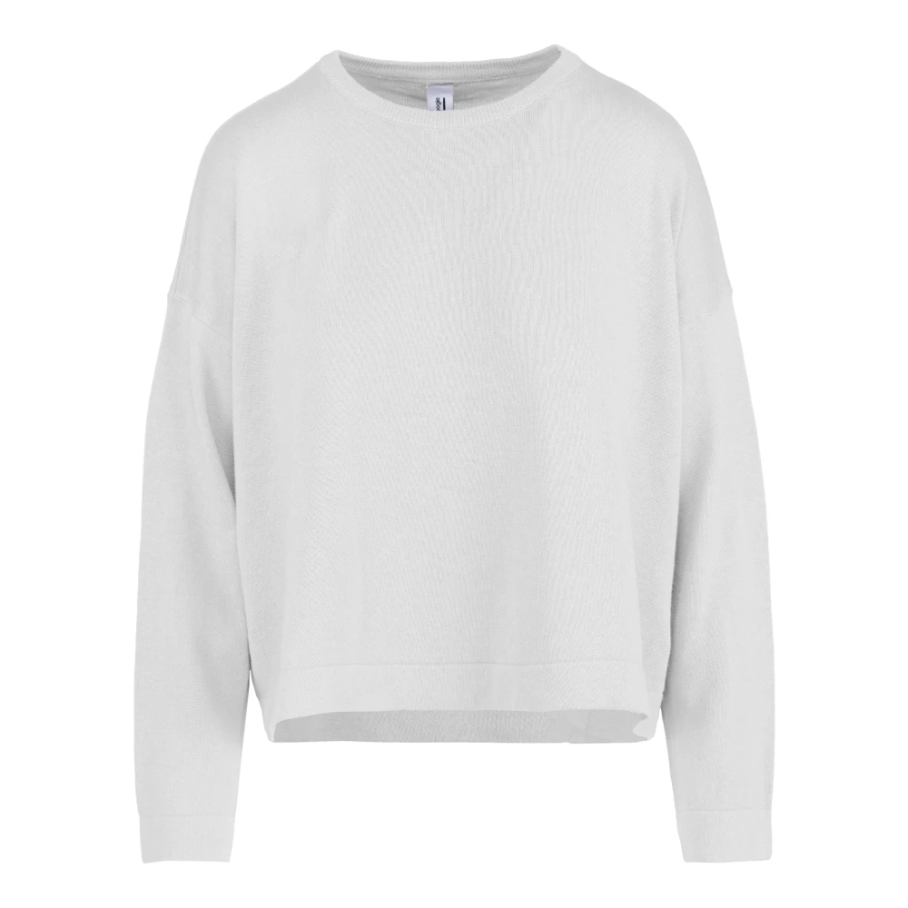 Bomboogie Women's White Round-Neck Knitwear, M, Crew Neck Jumper In Linen Blend
