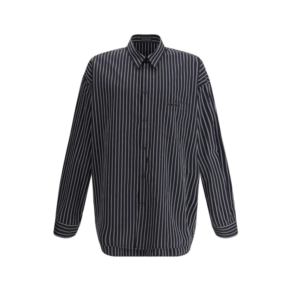 Balenciaga Gestreept Shirt met Zak en Klassieke Kraag Black Heren