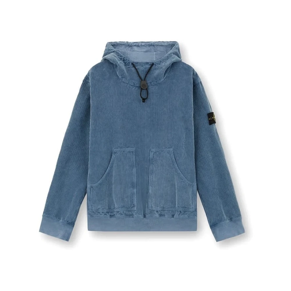 Stone Island Katoenen Corduroy Frost Finish Hoodie Blue Heren