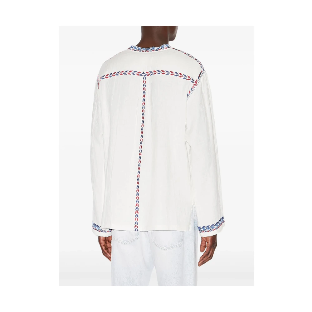 Isabel marant Witte Katoenen Geborduurde V-hals Shirt White Heren
