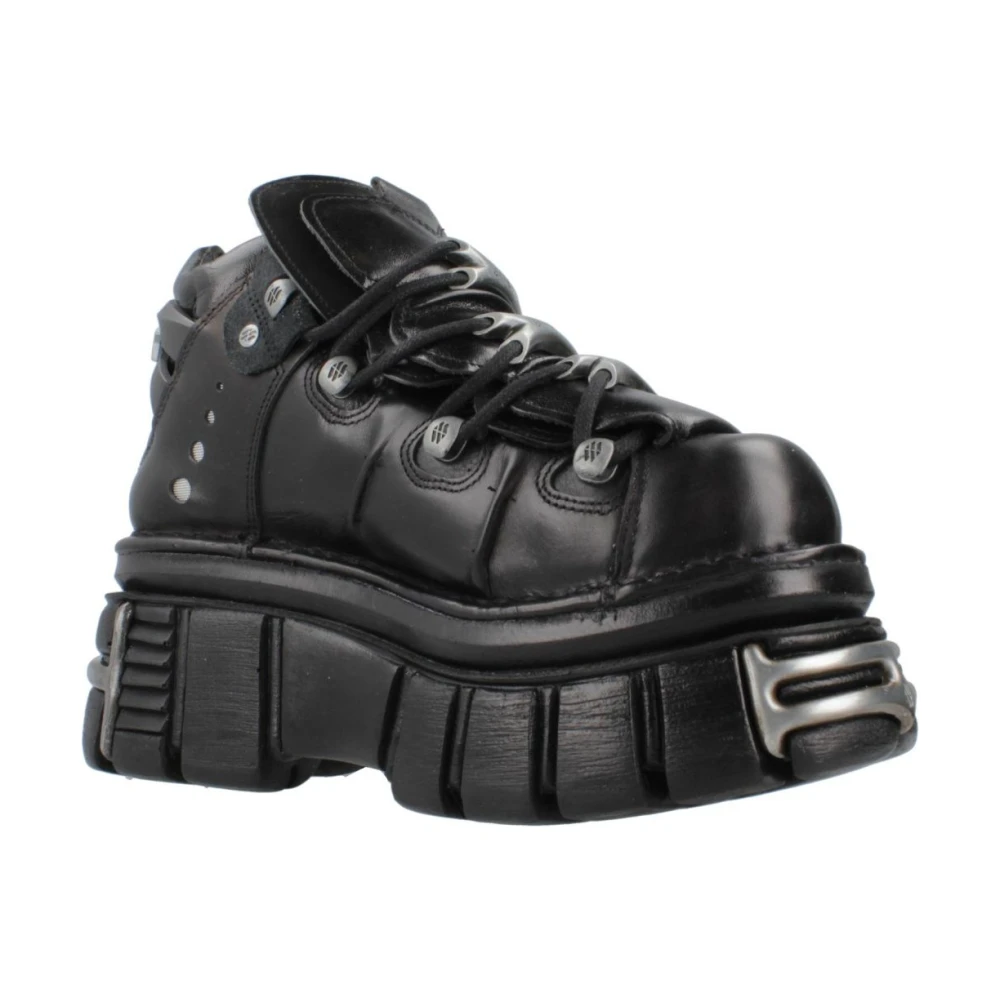 New Rock Black Lace-Up Boots, Female, 12 Uk, Stylish Lace-Up Boots