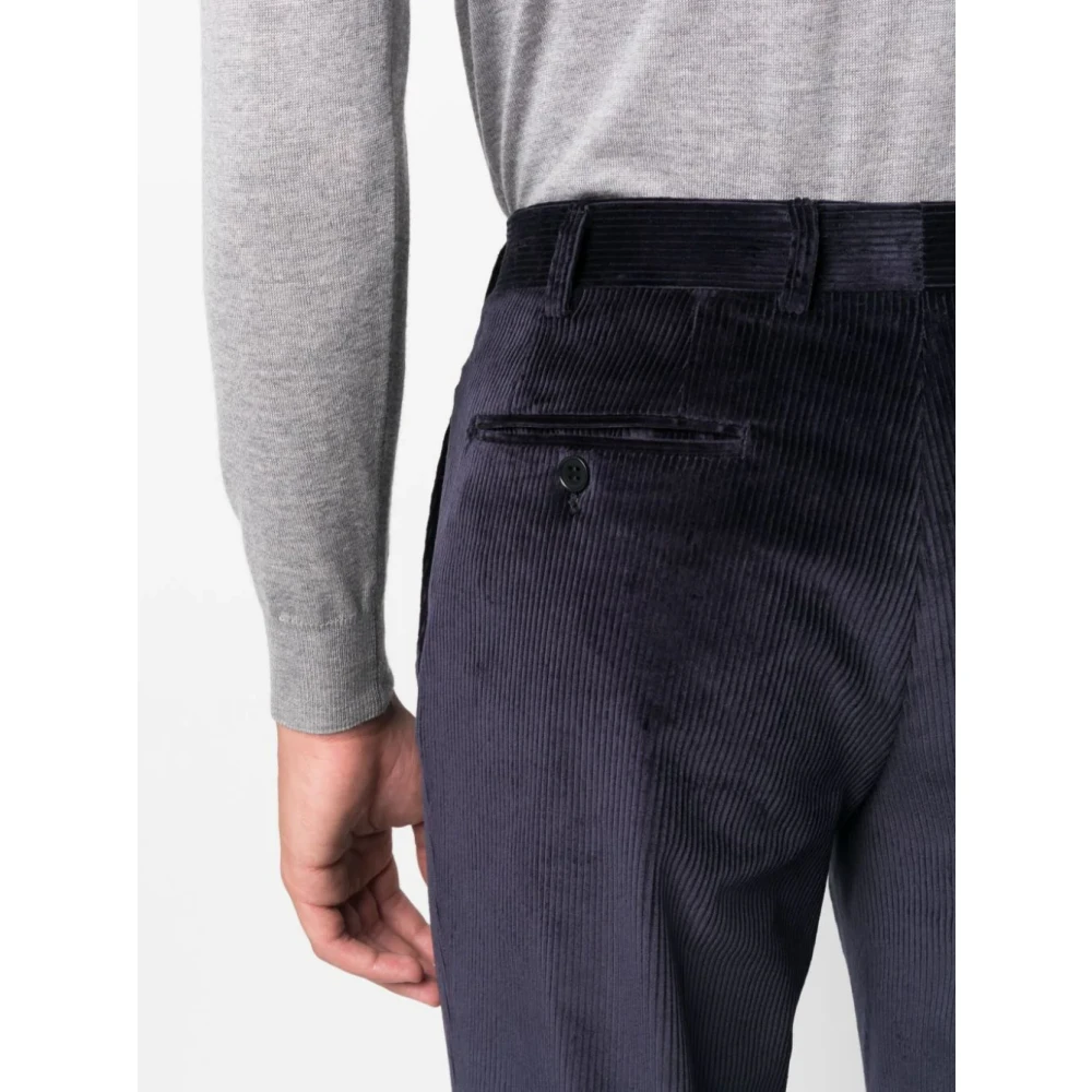 Canali Navy Corduroy Broek Blue Heren