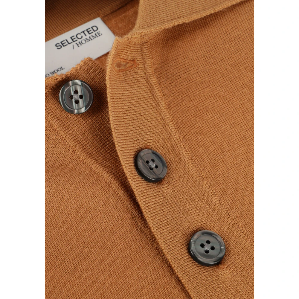 Selected Homme Merino Polo Gebreide Trui Kameel Brown Heren