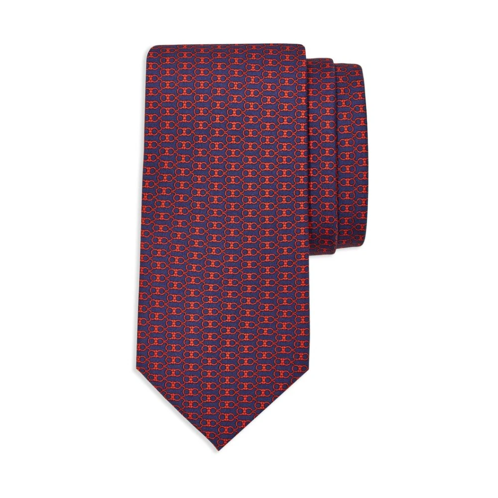 Salvatore Ferragamo Navy Blauw Rood Zijden Jacquard Stropdas Multicolor Heren