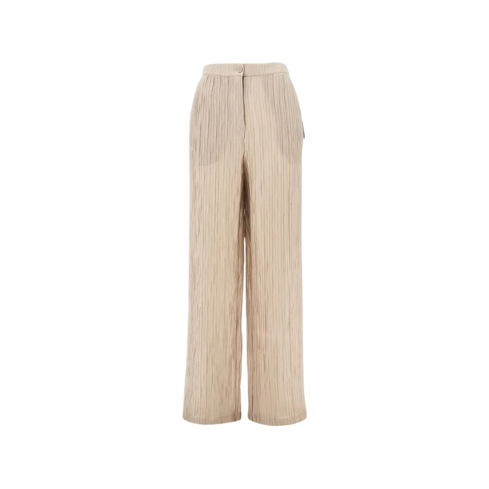 Emporio Armani Vrouw Beige Broeken Dames, Xl, Nylon, Wijde Broeken