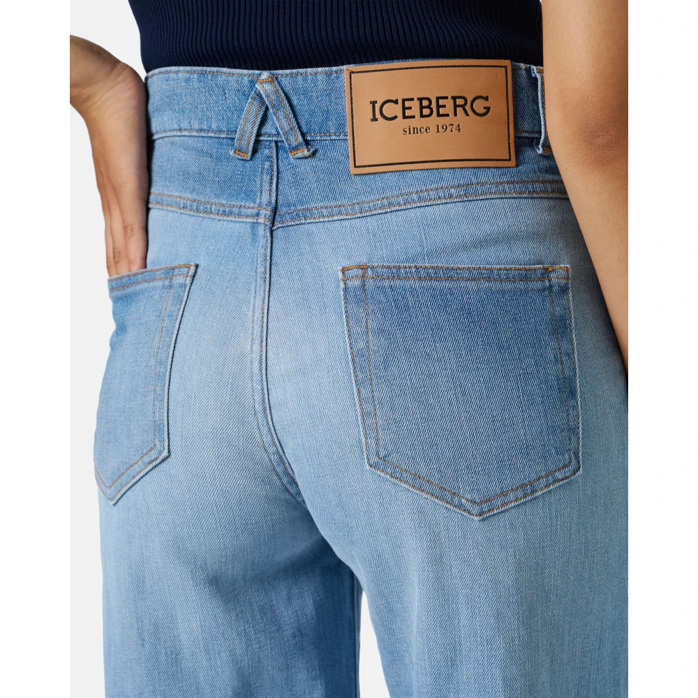 Iceberg 5-pocket broek met wijde pijpen in indigo denim Blue Dames