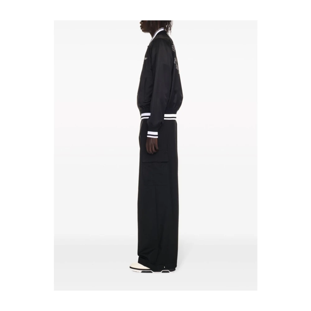Off White Zwarte Satijnen Afwerking Geborduurd Logo Jas Black Heren
