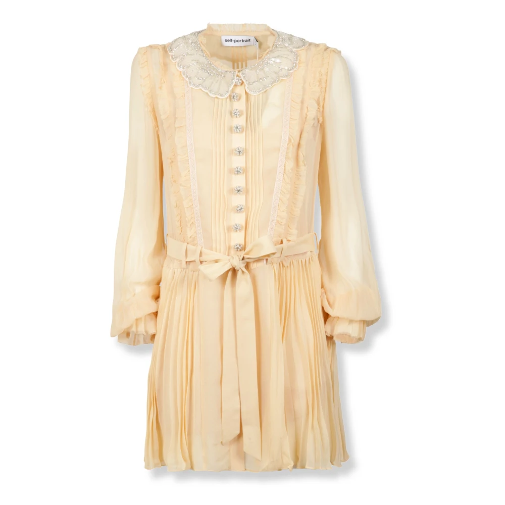 Self Portrait Women's Beige Pleated Georgette Mini Dress