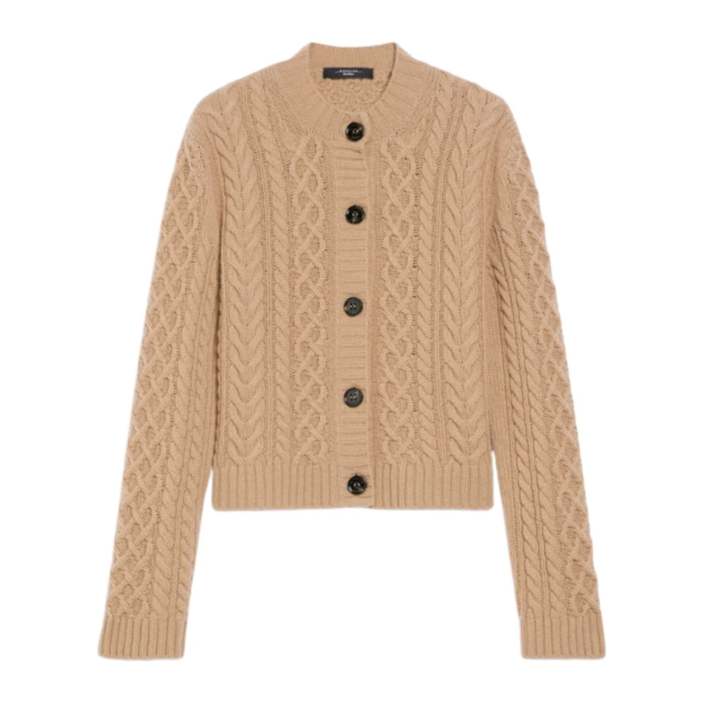 Max Mara Weekend Beige Kabelgebreide Cardigan Sweater Beige Dames