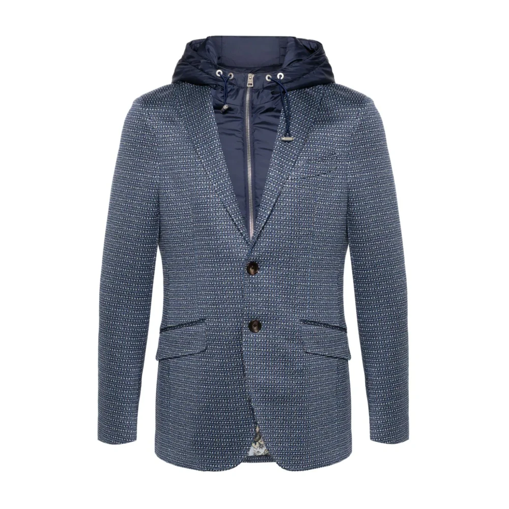 ETRO Panel Design Jacquard Blazer Met Capuchon Blue Heren