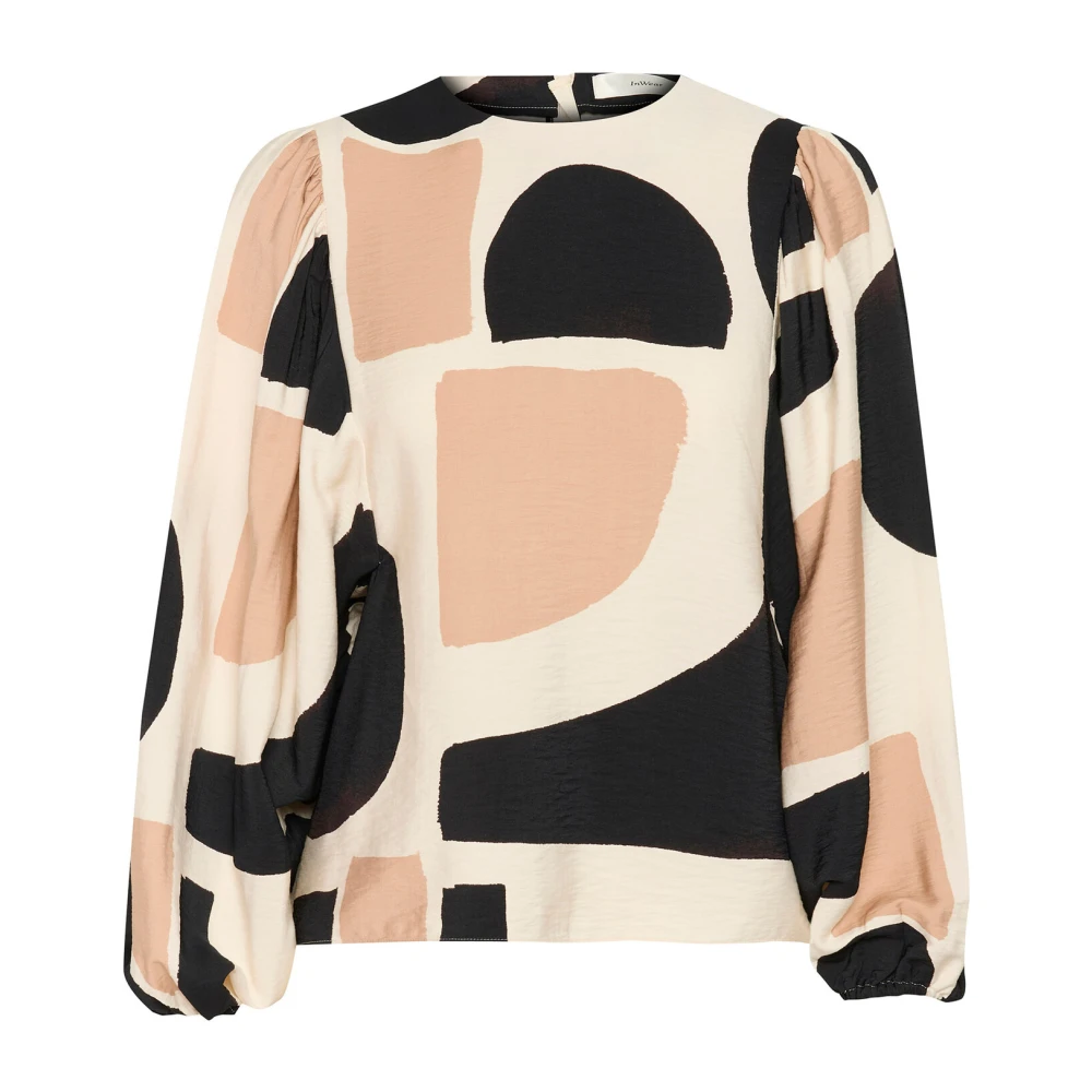 InWear Blouse met Pofmouwen in Neutrale Zachte Blokken Multicolor Dames