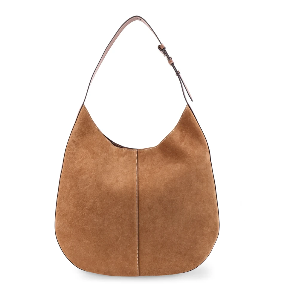 TOD'S Suède en leren schoudertas met logopatch Brown Dames