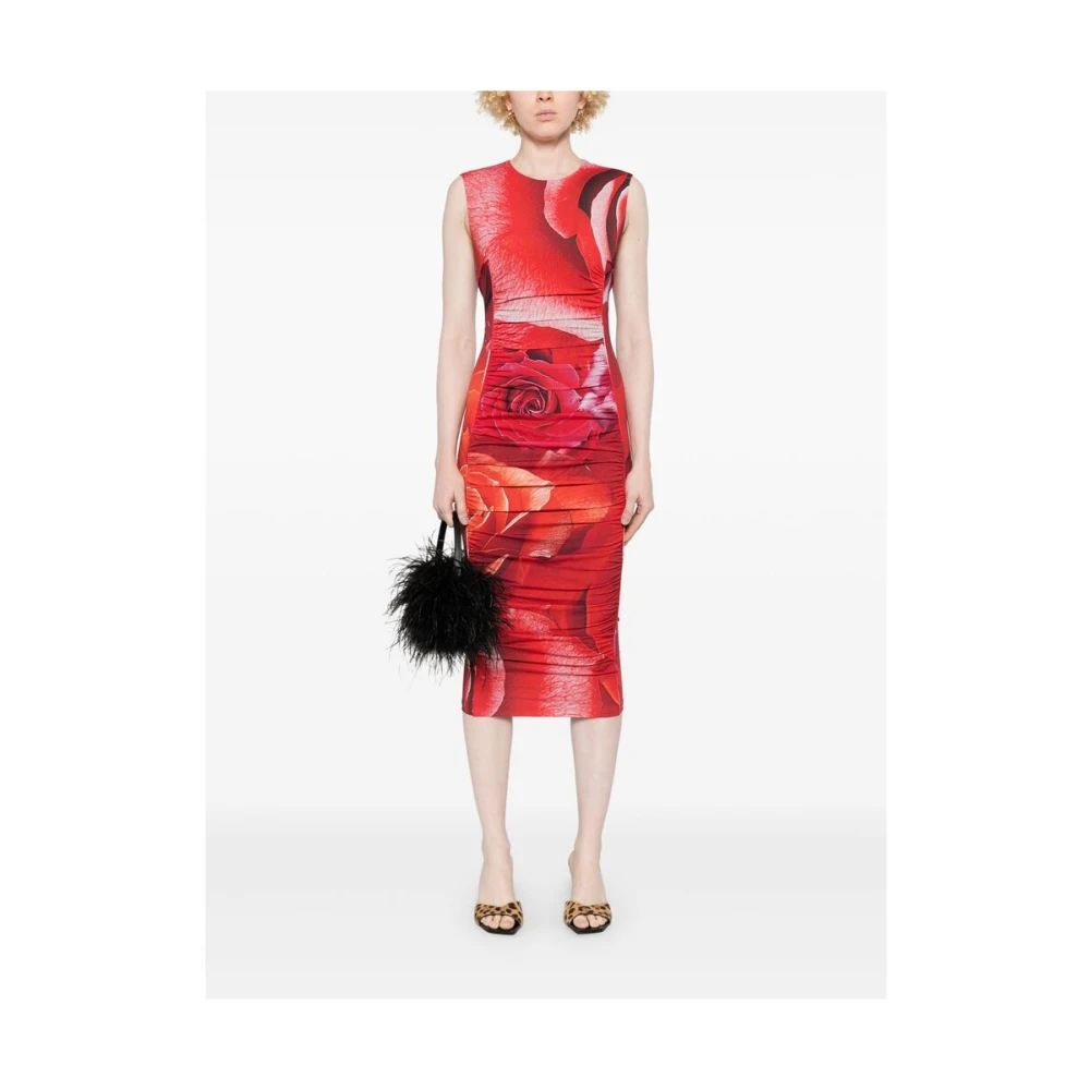 Roberto Cavalli Rode Gedrapeerde Mouwloze Jurk Red Dames