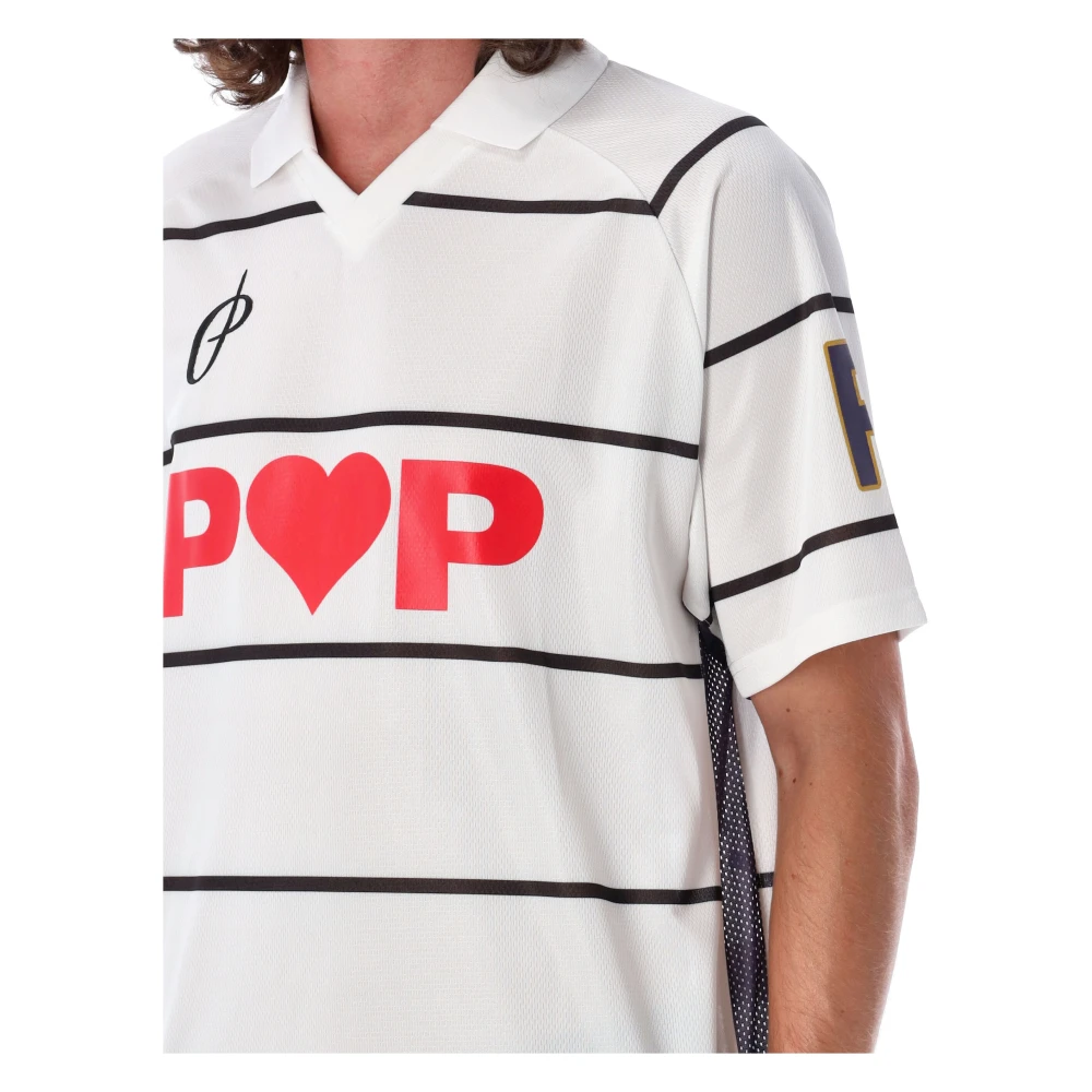 Pop Trading Company Voetbal T-shirt Wit met Strepen White Heren