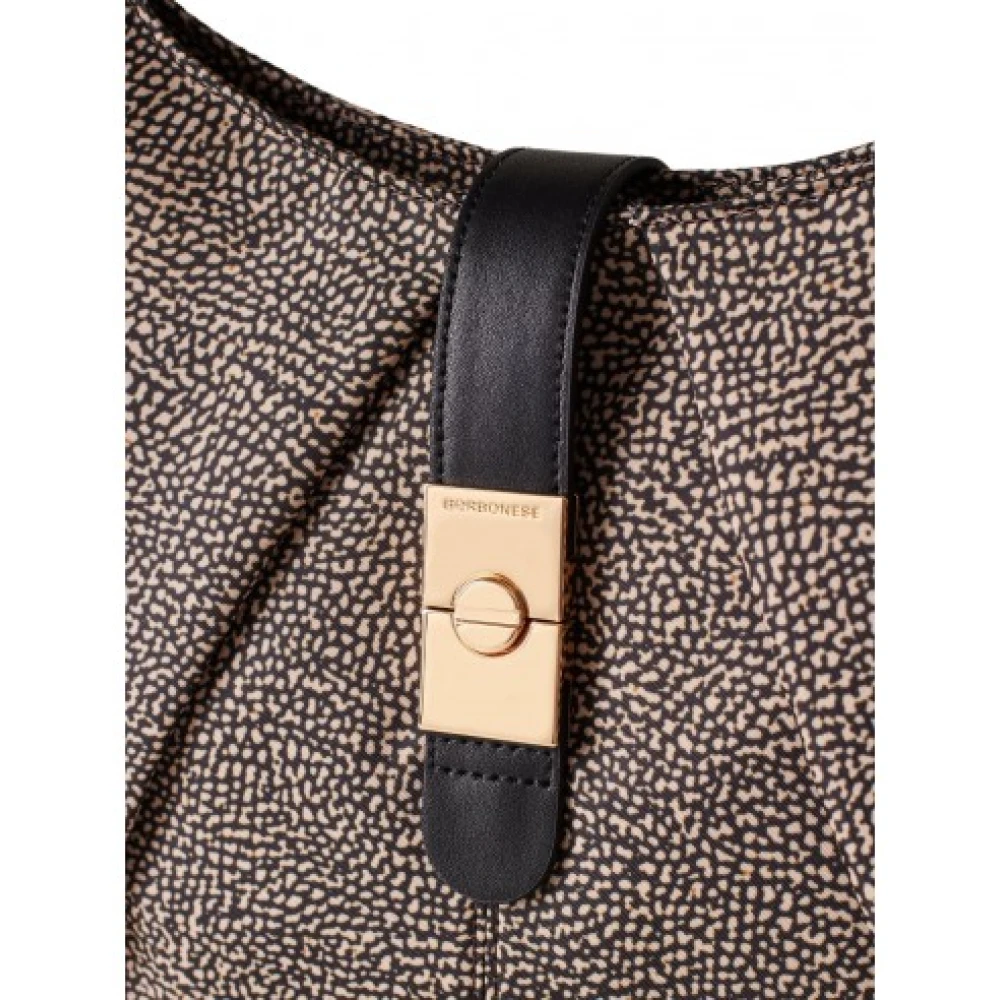 Borbonese Hobo Tas van Gerecycled Stof met Leren Details Brown Dames